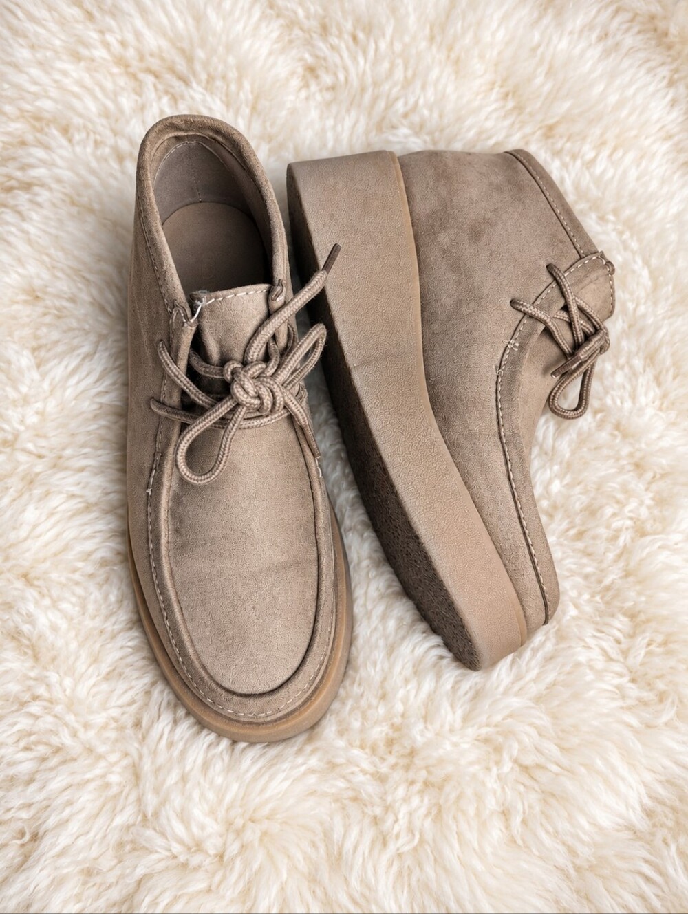 Old Navy Taupe Suede Platform Lace-Up Ankle Boots Size 8